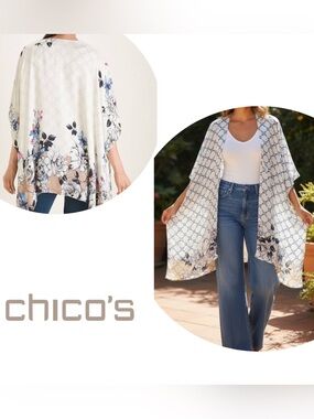 Chico's Reversible Botanical & Chainlink Kimono Wrap